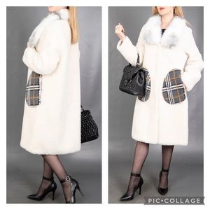 NWT Diana Winter Glamorous Sheepskin Coat With Faux Fox Collar Sz S/M